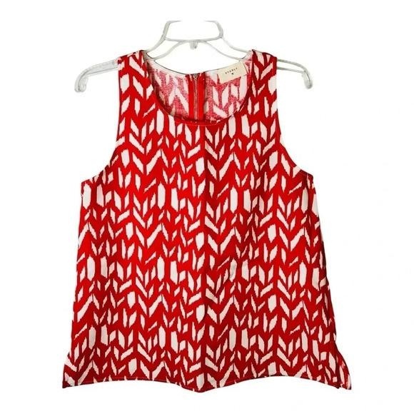 Everly Geometric Pattern Red White Sleeveless Top Zipper Back Women Size Medium - Picture 1 of 7